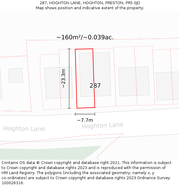287, HOGHTON LANE, HOGHTON, PRESTON, PR5 0JD: Plot and title map