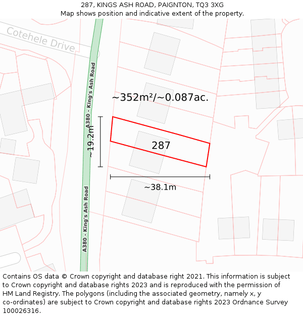287, KINGS ASH ROAD, PAIGNTON, TQ3 3XG: Plot and title map