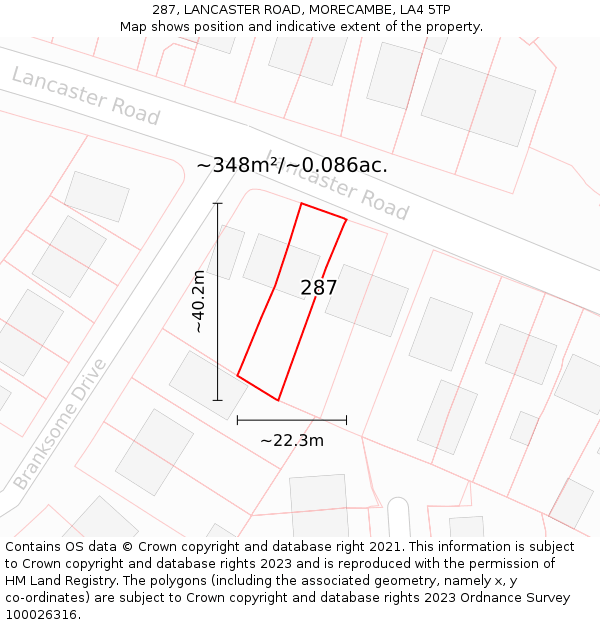 287, LANCASTER ROAD, MORECAMBE, LA4 5TP: Plot and title map