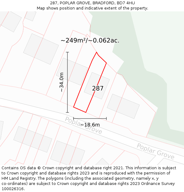 287, POPLAR GROVE, BRADFORD, BD7 4HU: Plot and title map
