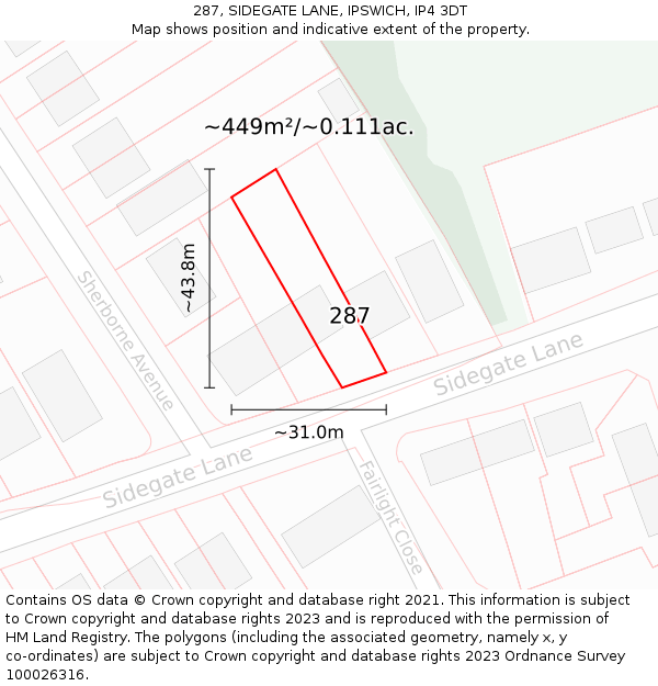 287, SIDEGATE LANE, IPSWICH, IP4 3DT: Plot and title map