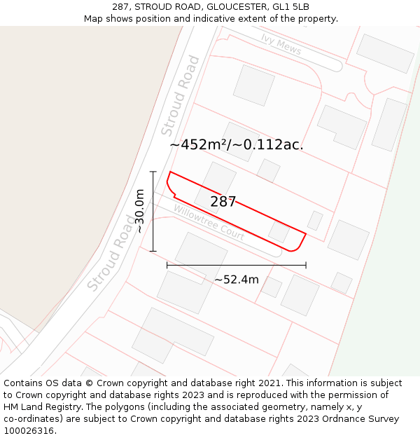 287, STROUD ROAD, GLOUCESTER, GL1 5LB: Plot and title map