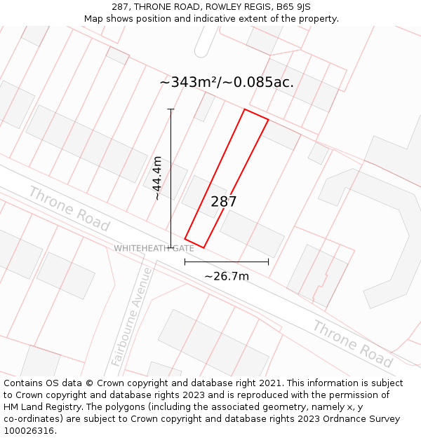 287, THRONE ROAD, ROWLEY REGIS, B65 9JS: Plot and title map