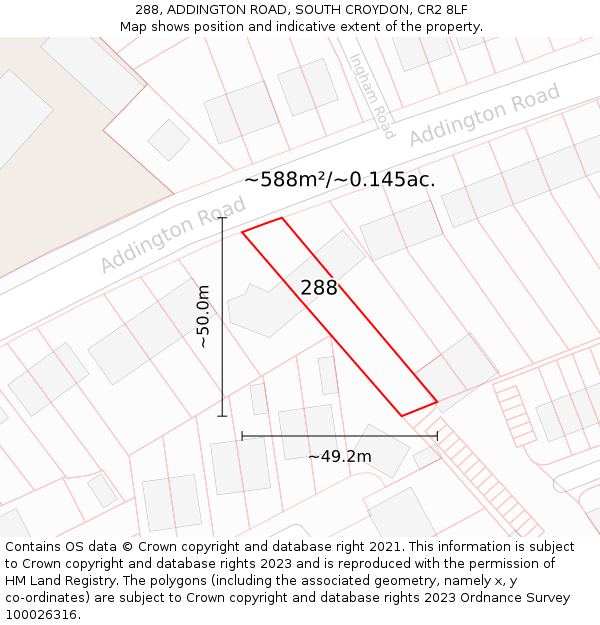 288, ADDINGTON ROAD, SOUTH CROYDON, CR2 8LF: Plot and title map