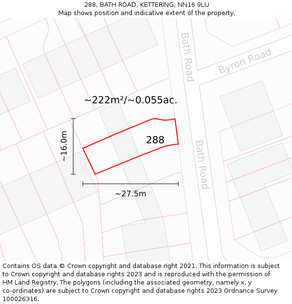 288, BATH ROAD, KETTERING, NN16 9LU: Plot and title map