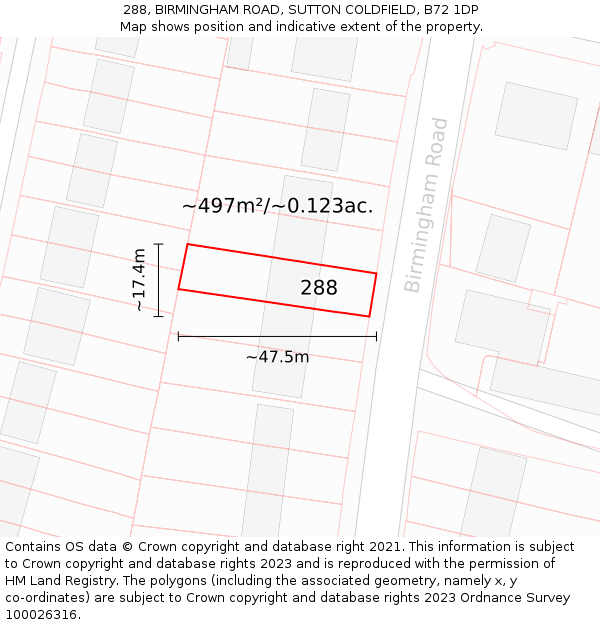 288, BIRMINGHAM ROAD, SUTTON COLDFIELD, B72 1DP: Plot and title map