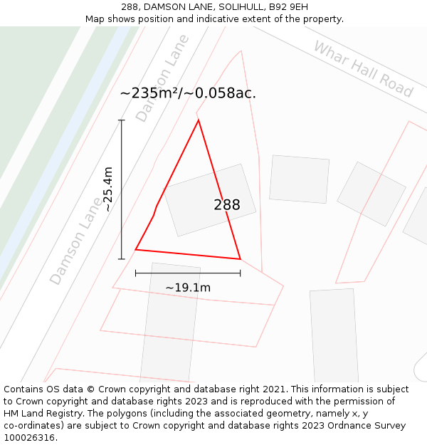 288, DAMSON LANE, SOLIHULL, B92 9EH: Plot and title map