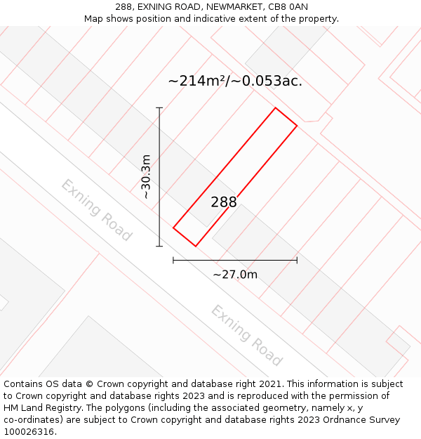 288, EXNING ROAD, NEWMARKET, CB8 0AN: Plot and title map