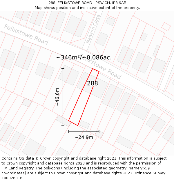 288, FELIXSTOWE ROAD, IPSWICH, IP3 9AB: Plot and title map