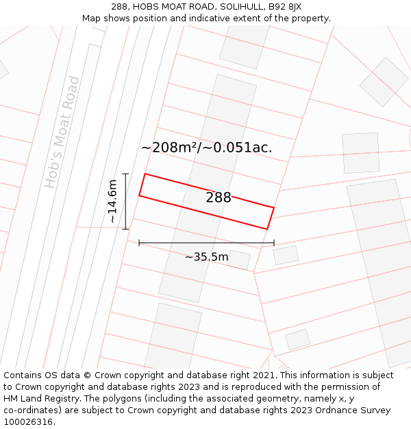 288, HOBS MOAT ROAD, SOLIHULL, B92 8JX: Plot and title map