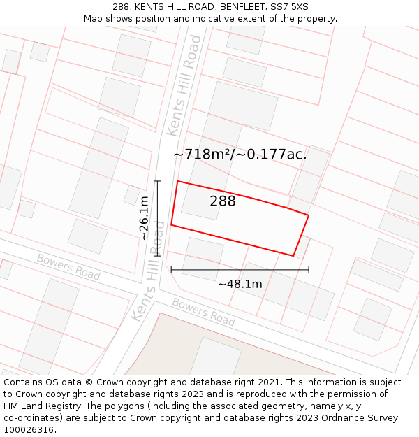 288, KENTS HILL ROAD, BENFLEET, SS7 5XS: Plot and title map