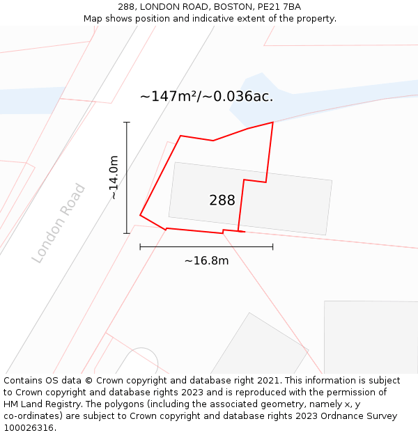 288, LONDON ROAD, BOSTON, PE21 7BA: Plot and title map