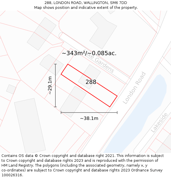 288, LONDON ROAD, WALLINGTON, SM6 7DD: Plot and title map