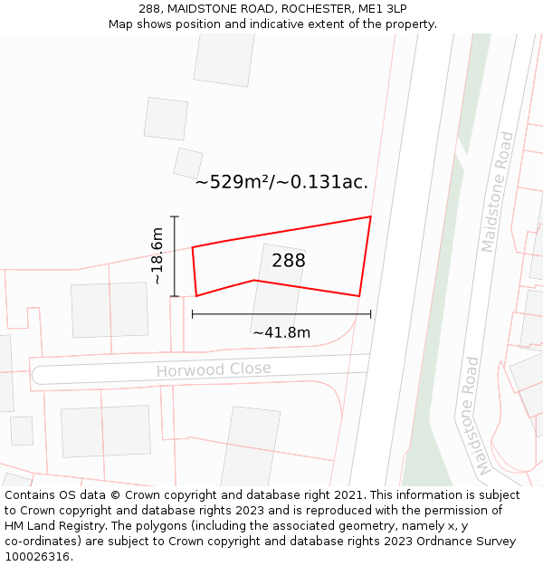 288, MAIDSTONE ROAD, ROCHESTER, ME1 3LP: Plot and title map