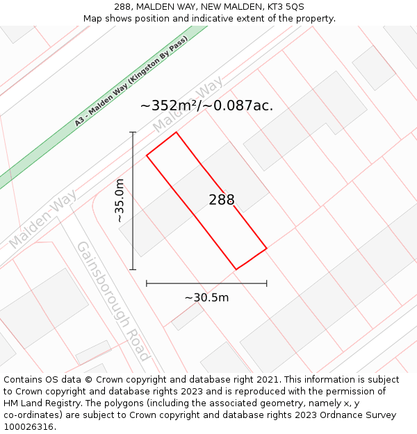 288, MALDEN WAY, NEW MALDEN, KT3 5QS: Plot and title map