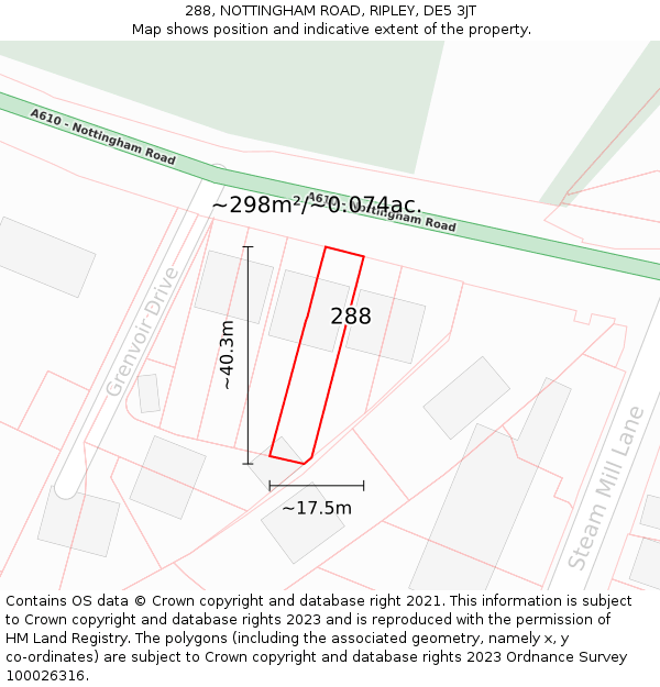 288, NOTTINGHAM ROAD, RIPLEY, DE5 3JT: Plot and title map