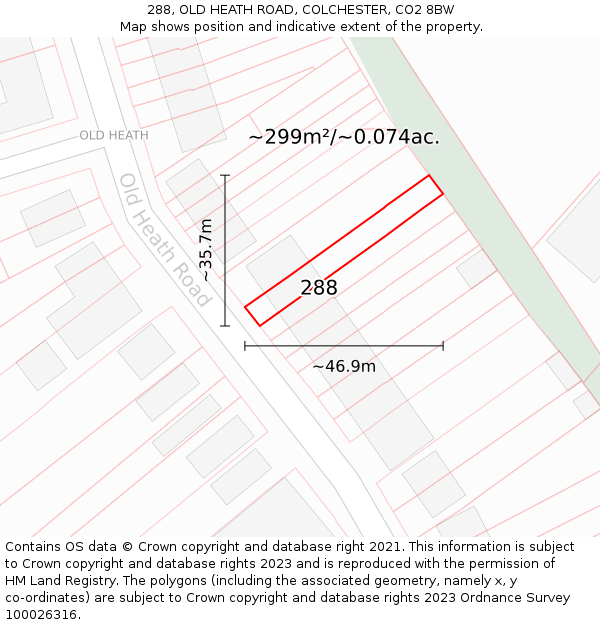 288, OLD HEATH ROAD, COLCHESTER, CO2 8BW: Plot and title map