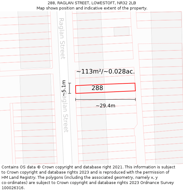 288, RAGLAN STREET, LOWESTOFT, NR32 2LB: Plot and title map