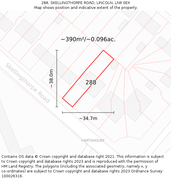 288, SKELLINGTHORPE ROAD, LINCOLN, LN6 0EX: Plot and title map