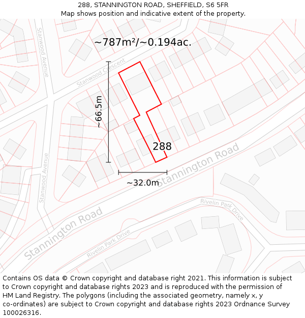288, STANNINGTON ROAD, SHEFFIELD, S6 5FR: Plot and title map