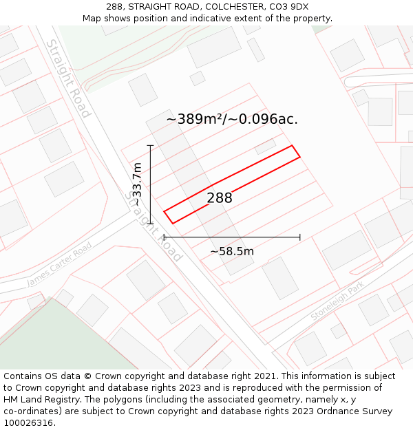 288, STRAIGHT ROAD, COLCHESTER, CO3 9DX: Plot and title map