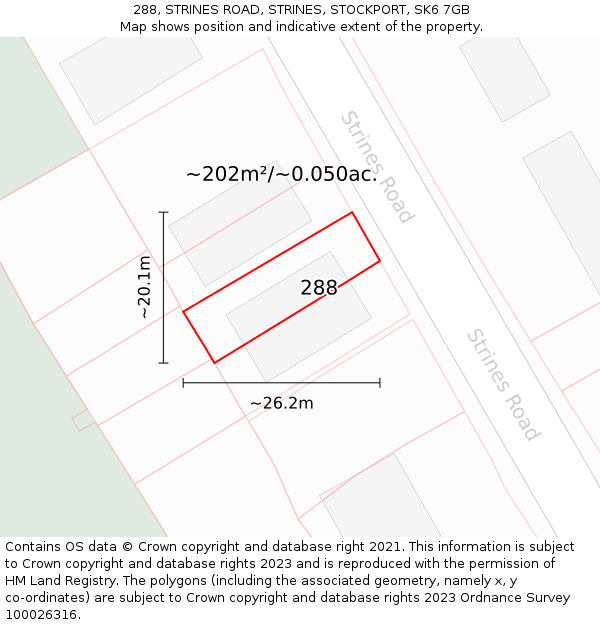 288, STRINES ROAD, STRINES, STOCKPORT, SK6 7GB: Plot and title map