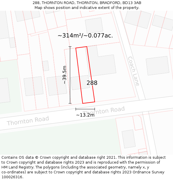 288, THORNTON ROAD, THORNTON, BRADFORD, BD13 3AB: Plot and title map