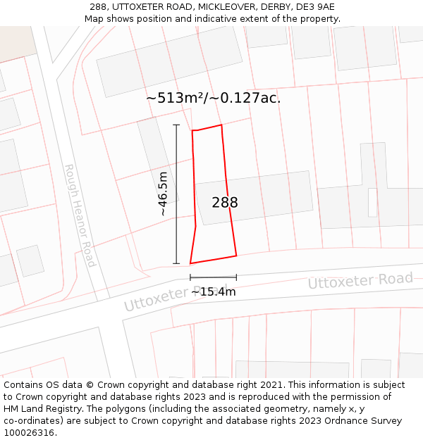 288, UTTOXETER ROAD, MICKLEOVER, DERBY, DE3 9AE: Plot and title map