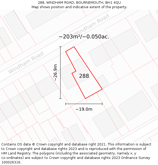 288, WINDHAM ROAD, BOURNEMOUTH, BH1 4QU: Plot and title map
