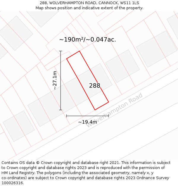 288, WOLVERHAMPTON ROAD, CANNOCK, WS11 1LS: Plot and title map
