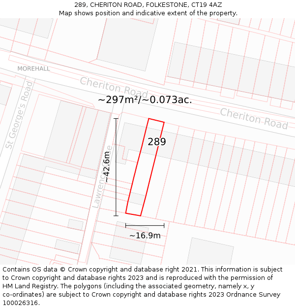 289, CHERITON ROAD, FOLKESTONE, CT19 4AZ: Plot and title map