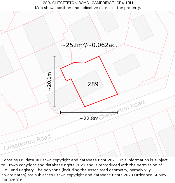 289, CHESTERTON ROAD, CAMBRIDGE, CB4 1BH: Plot and title map