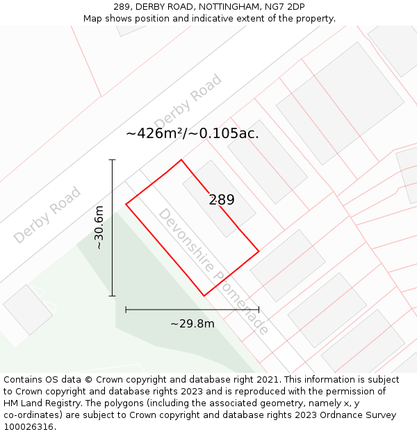 289, DERBY ROAD, NOTTINGHAM, NG7 2DP: Plot and title map