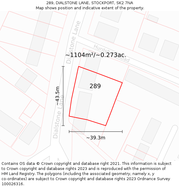 289, DIALSTONE LANE, STOCKPORT, SK2 7NA: Plot and title map