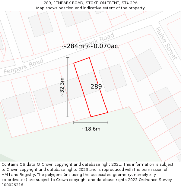 289, FENPARK ROAD, STOKE-ON-TRENT, ST4 2PA: Plot and title map