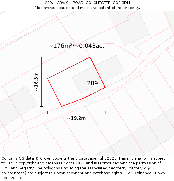 289, HARWICH ROAD, COLCHESTER, CO4 3DN: Plot and title map