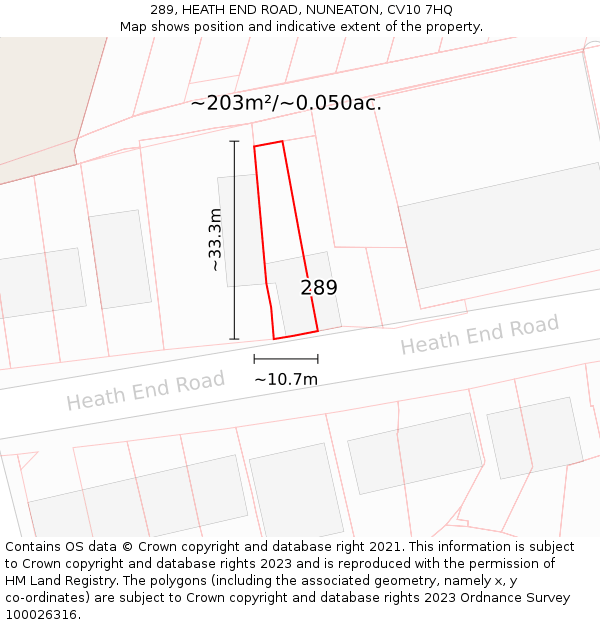 289, HEATH END ROAD, NUNEATON, CV10 7HQ: Plot and title map