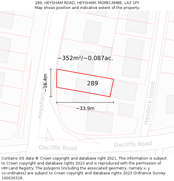 289, HEYSHAM ROAD, HEYSHAM, MORECAMBE, LA3 1PY: Plot and title map
