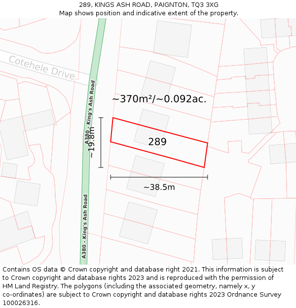 289, KINGS ASH ROAD, PAIGNTON, TQ3 3XG: Plot and title map