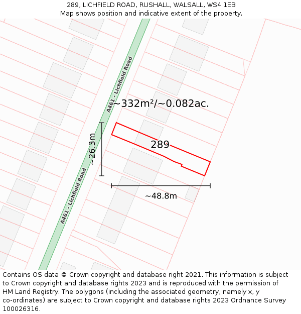 289, LICHFIELD ROAD, RUSHALL, WALSALL, WS4 1EB: Plot and title map