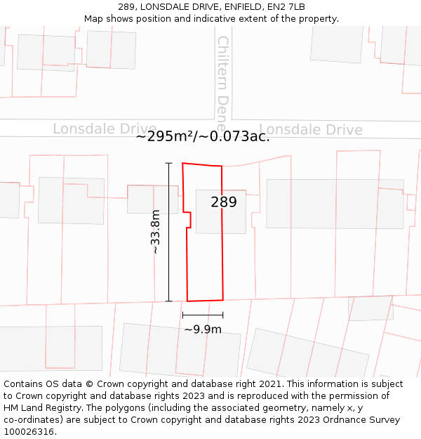 289, LONSDALE DRIVE, ENFIELD, EN2 7LB: Plot and title map