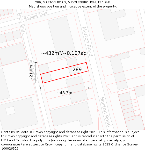 289, MARTON ROAD, MIDDLESBROUGH, TS4 2HF: Plot and title map
