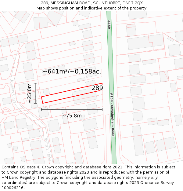 289, MESSINGHAM ROAD, SCUNTHORPE, DN17 2QX: Plot and title map