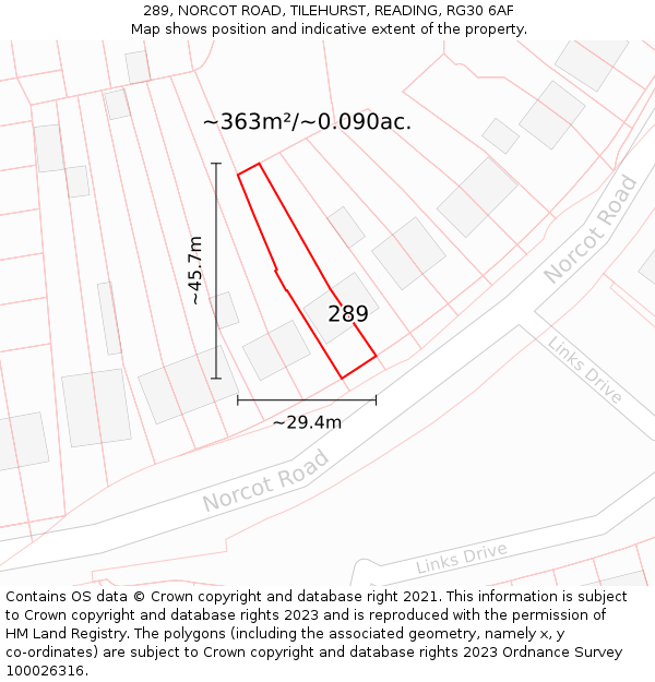 289, NORCOT ROAD, TILEHURST, READING, RG30 6AF: Plot and title map