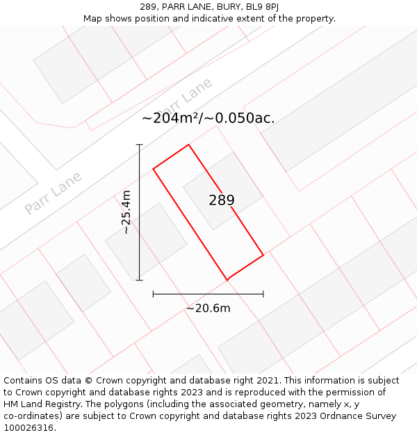 289, PARR LANE, BURY, BL9 8PJ: Plot and title map