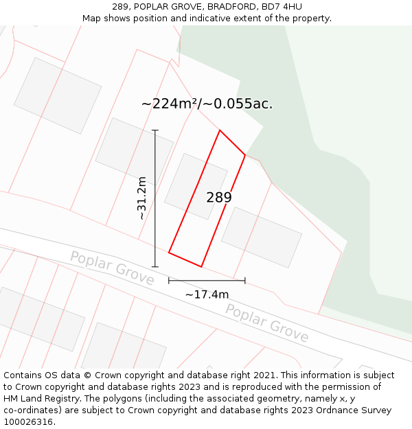 289, POPLAR GROVE, BRADFORD, BD7 4HU: Plot and title map