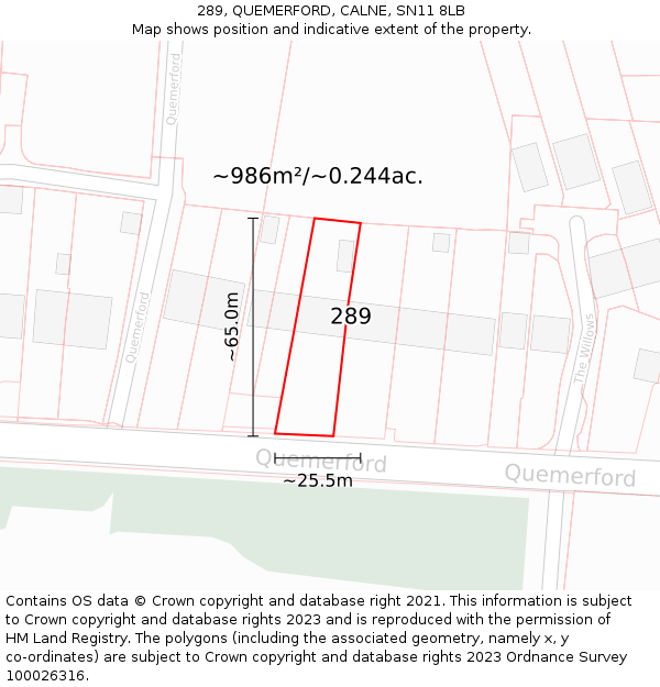 289, QUEMERFORD, CALNE, SN11 8LB: Plot and title map