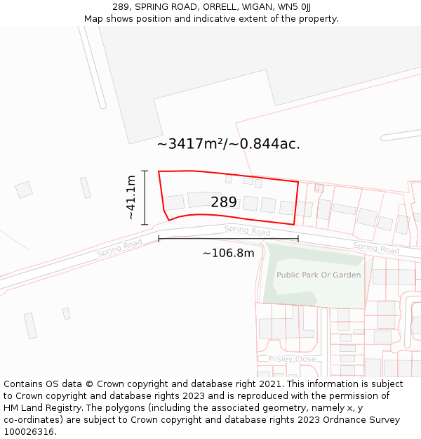 289, SPRING ROAD, ORRELL, WIGAN, WN5 0JJ: Plot and title map