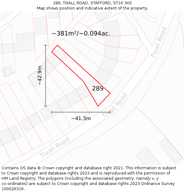 289, TIXALL ROAD, STAFFORD, ST16 3XS: Plot and title map