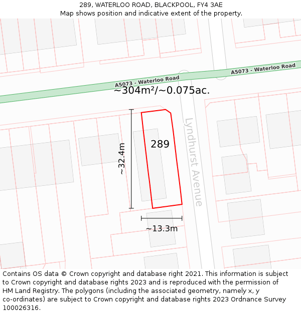 289, WATERLOO ROAD, BLACKPOOL, FY4 3AE: Plot and title map